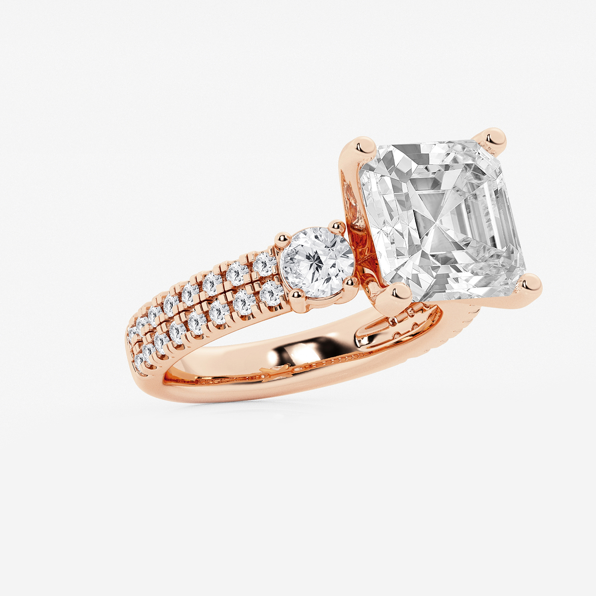 Additional Image 1 for  7 ctw Asscher Lab Grown Diamond Engagement Ring with Double Row Side Accents