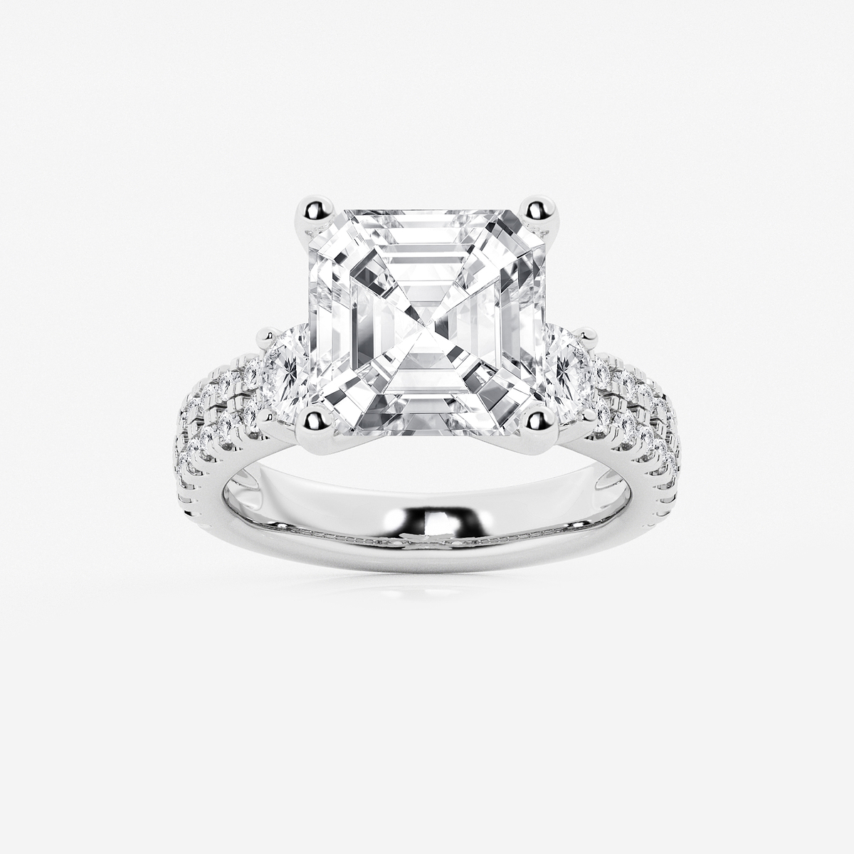 7 ctw Asscher Lab Grown Diamond Engagement Ring with Double Row Side Accents