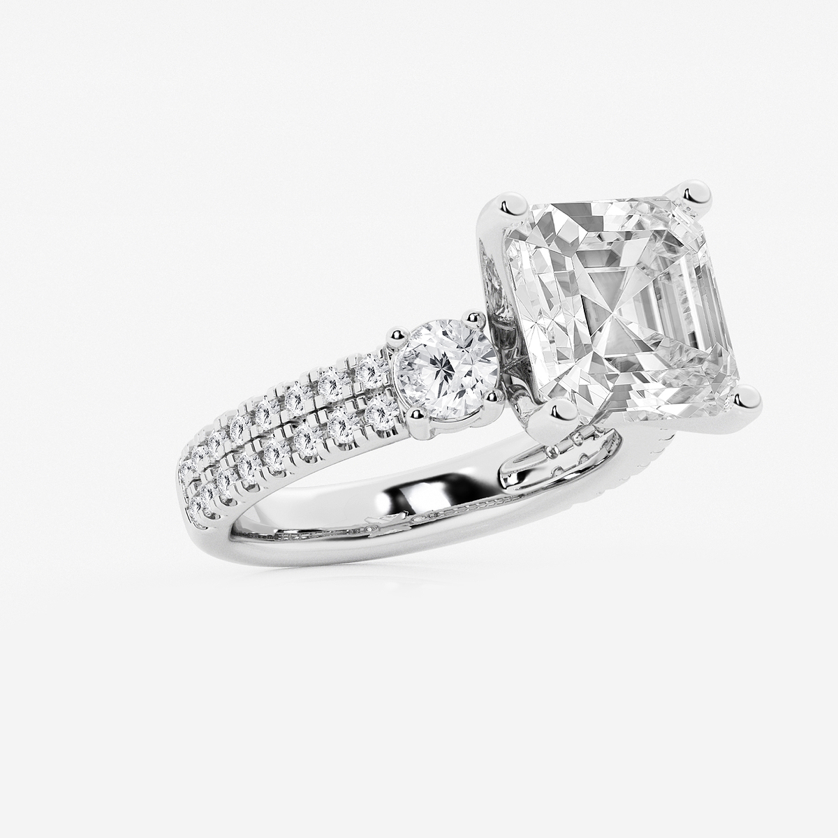 Additional Image 1 for  7 ctw Asscher Lab Grown Diamond Engagement Ring with Double Row Side Accents