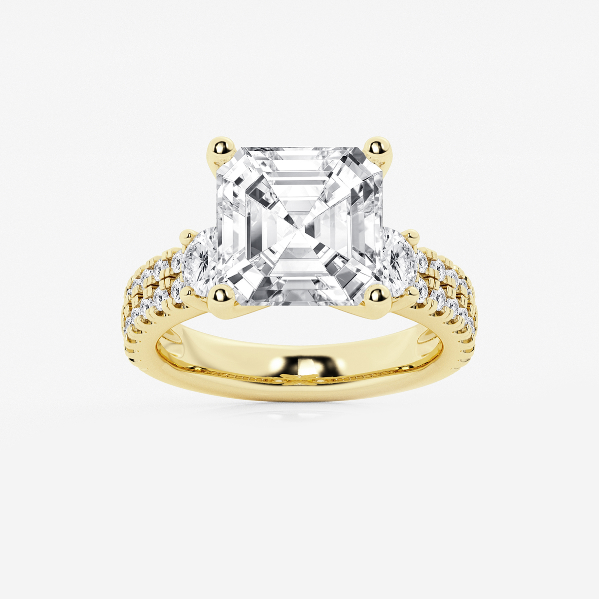 7 ctw Asscher Lab Grown Diamond Engagement Ring with Double Row Side Accents