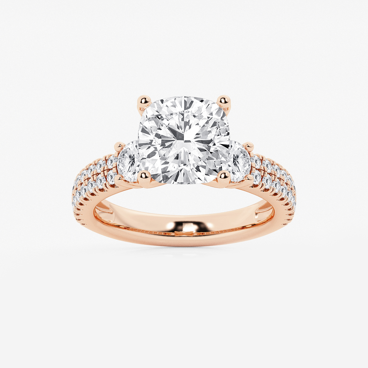 4 1/2 ctw Cushion Lab Grown Diamond Engagement Ring with Double Row Side Accents