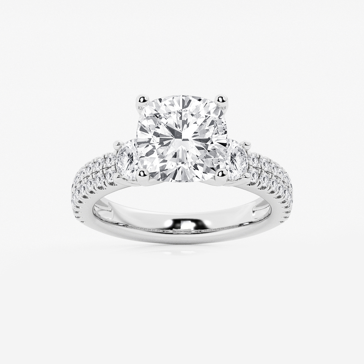 4 1/2 ctw Cushion Lab Grown Diamond Engagement Ring with Double Row Side Accents