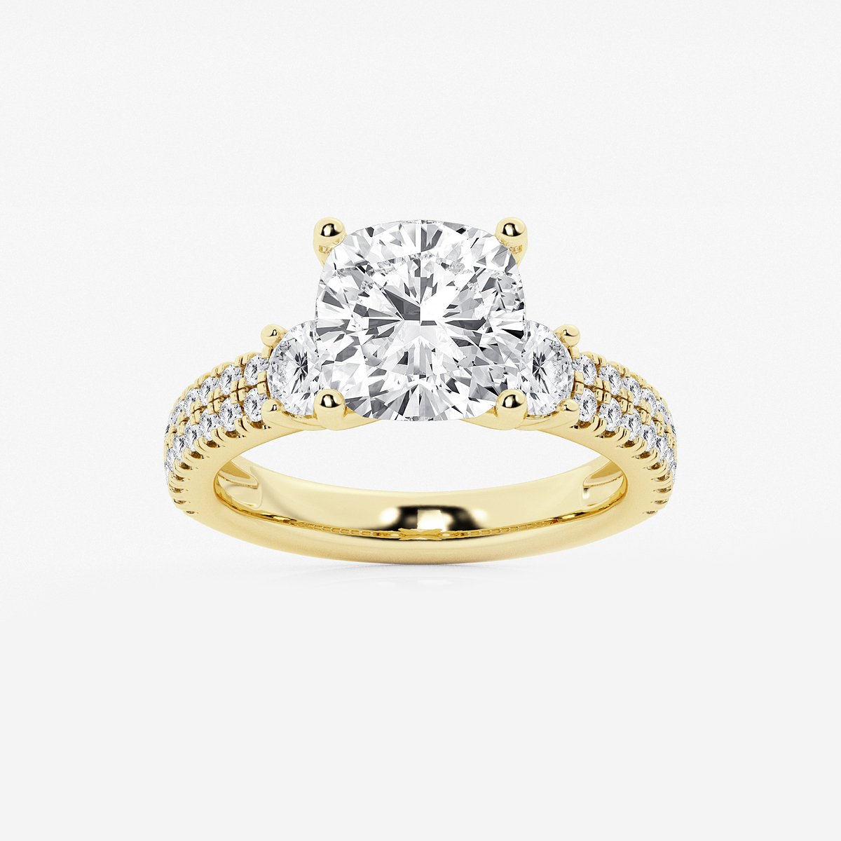 4 1/2 ctw Cushion Lab Grown Diamond Engagement Ring with Double Row Side Accents