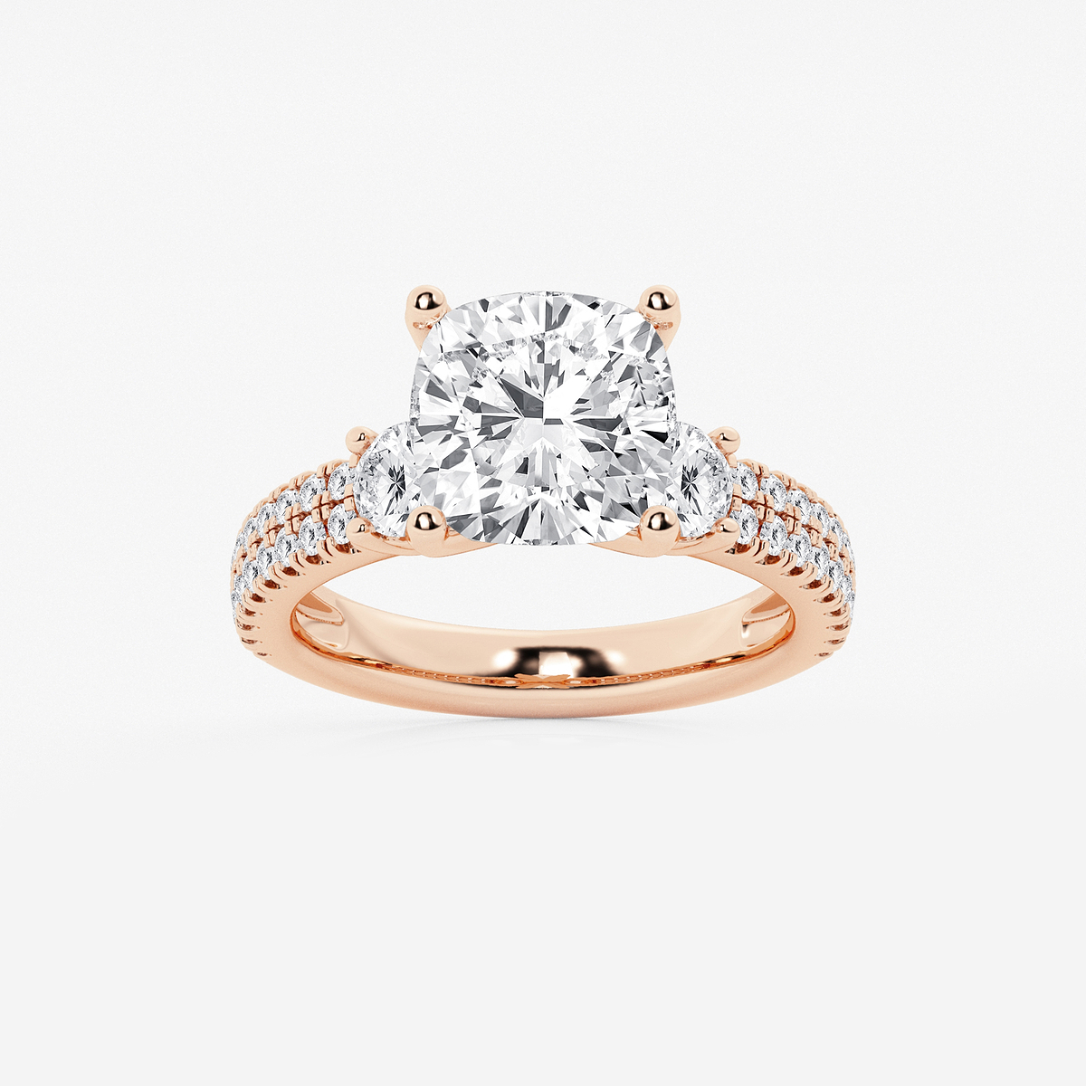 5 ctw Cushion Lab Grown Diamond Engagement Ring with Double Row Side Accents