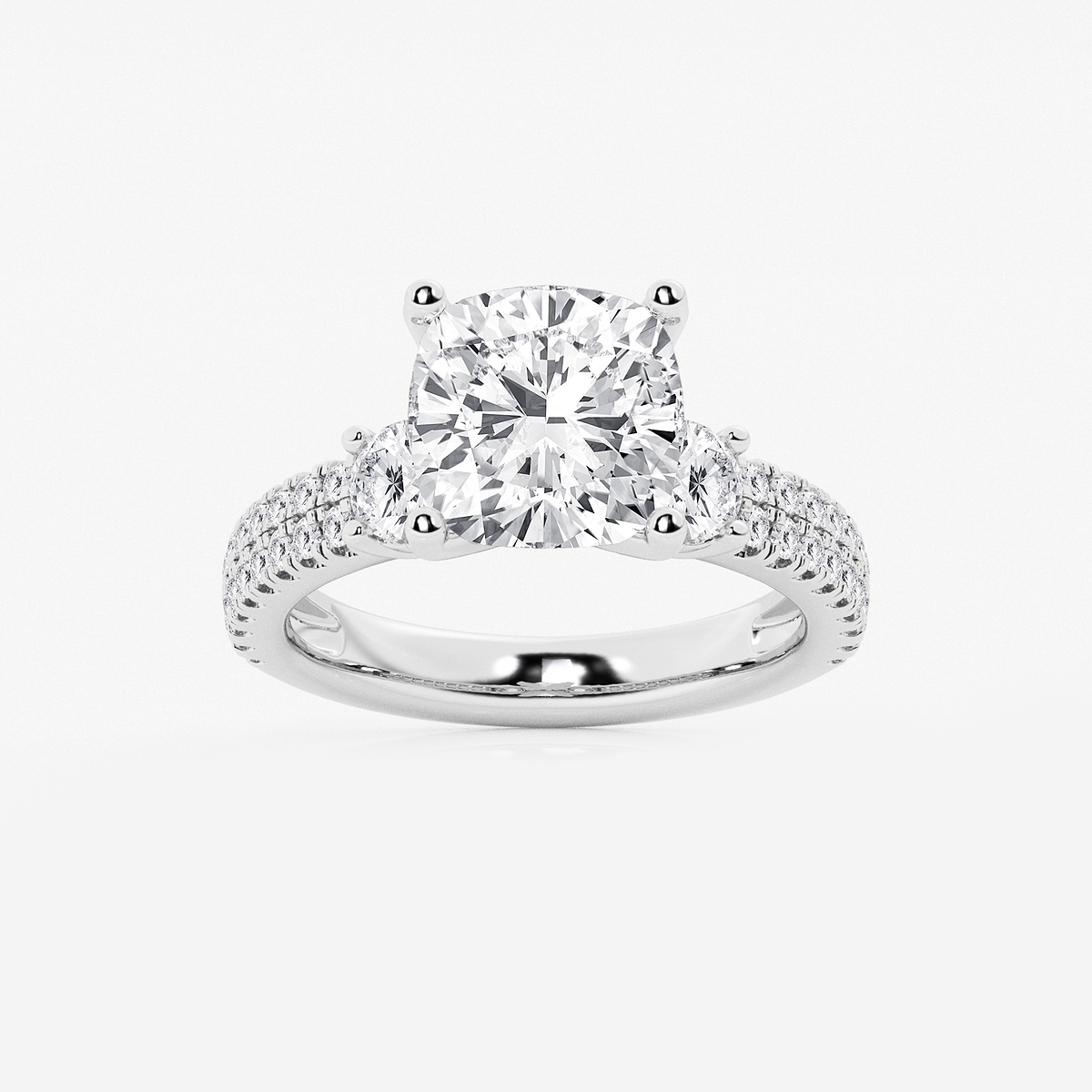 5 ctw Cushion Lab Grown Diamond Engagement Ring with Double Row Side Accents