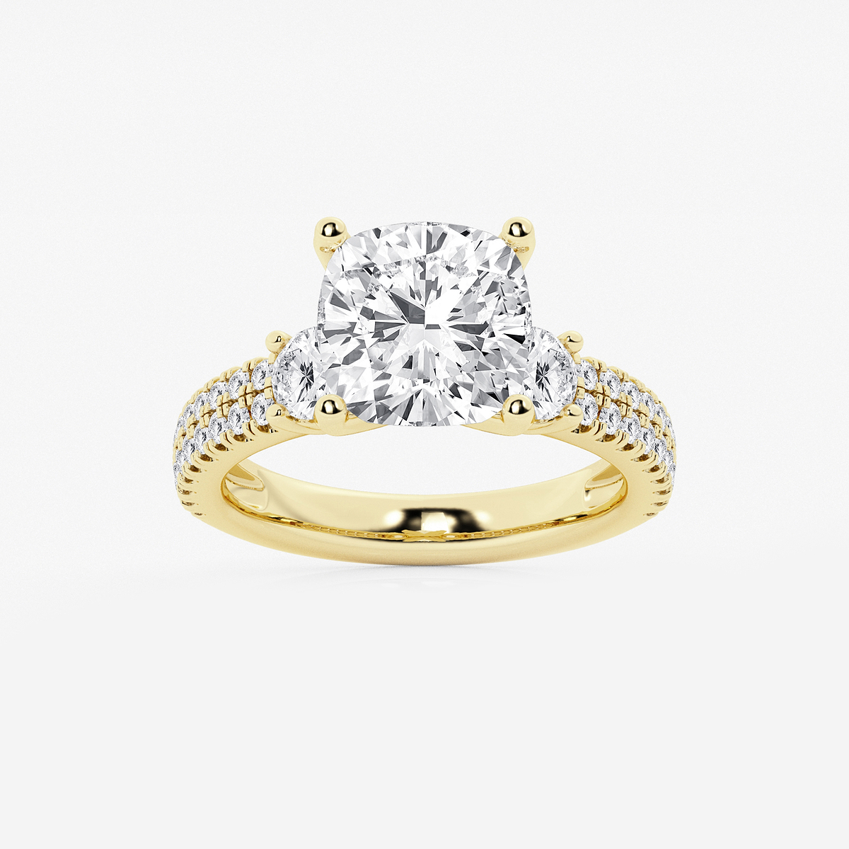 5 ctw Cushion Lab Grown Diamond Engagement Ring with Double Row Side Accents