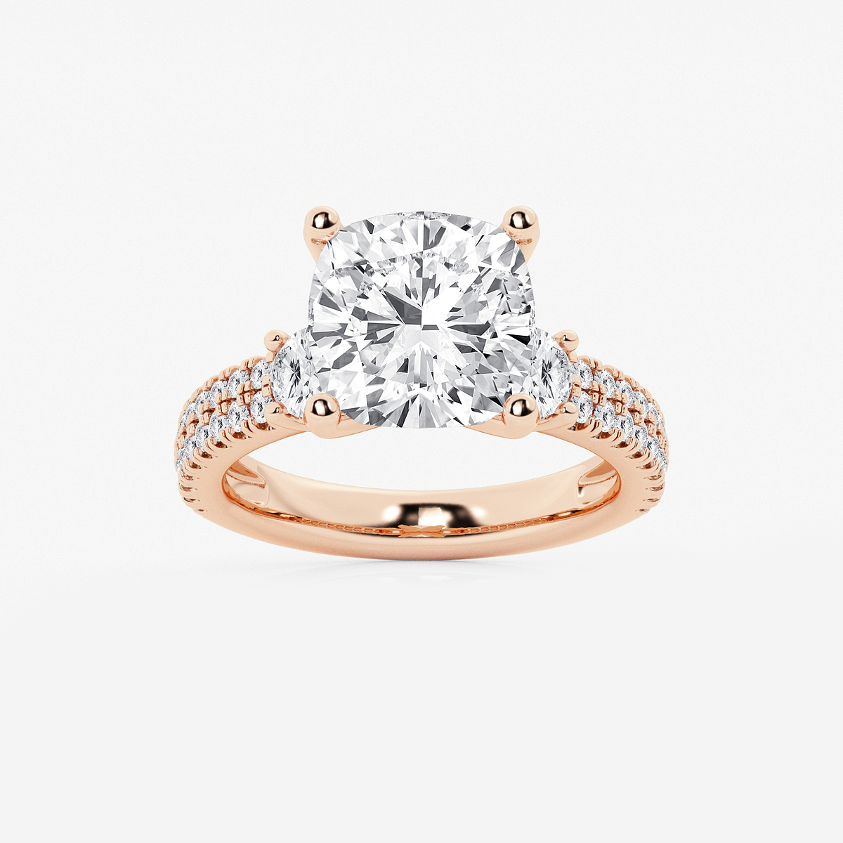 6 ctw Cushion Lab Grown Diamond Engagement Ring with Double Row Side Accents