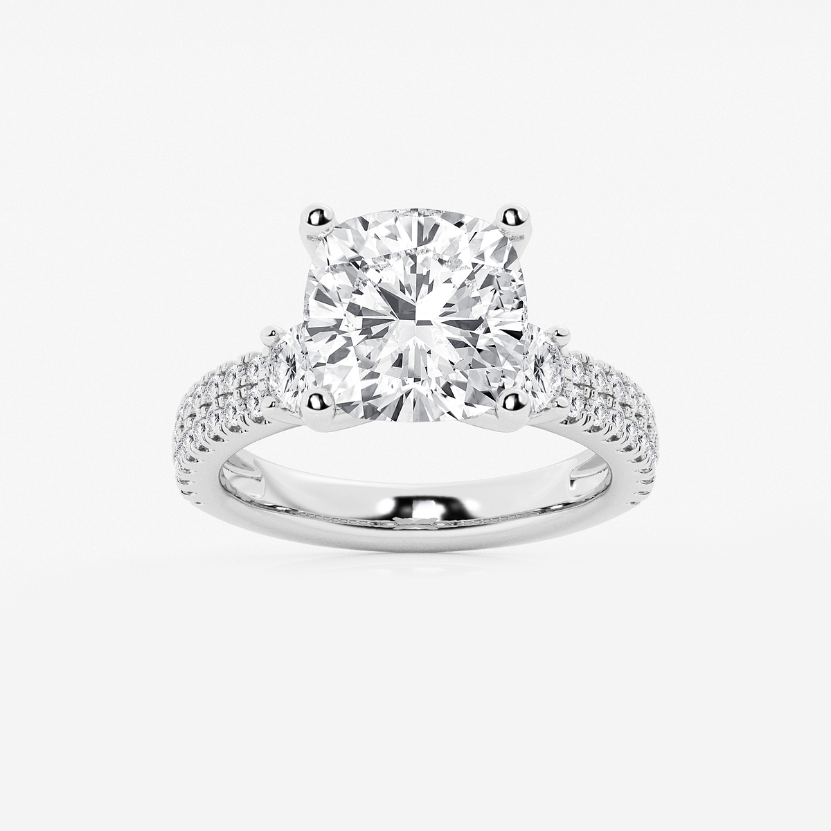6 ctw Cushion Lab Grown Diamond Engagement Ring with Double Row Side Accents