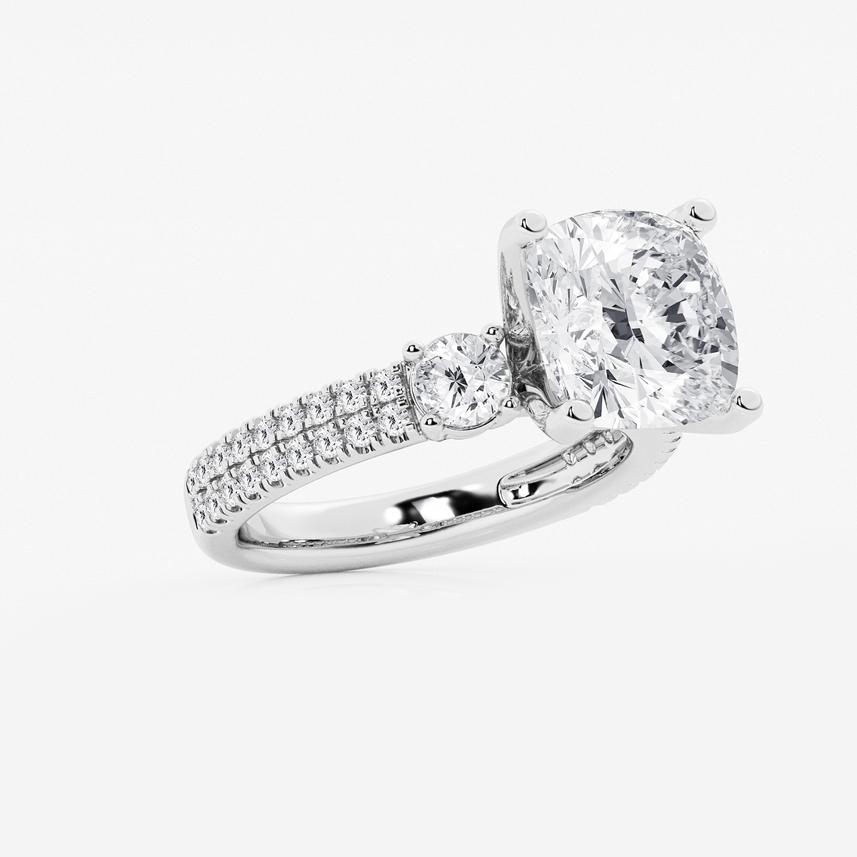 Additional Image 1 for  6 ctw Cushion Lab Grown Diamond Engagement Ring with Double Row Side Accents