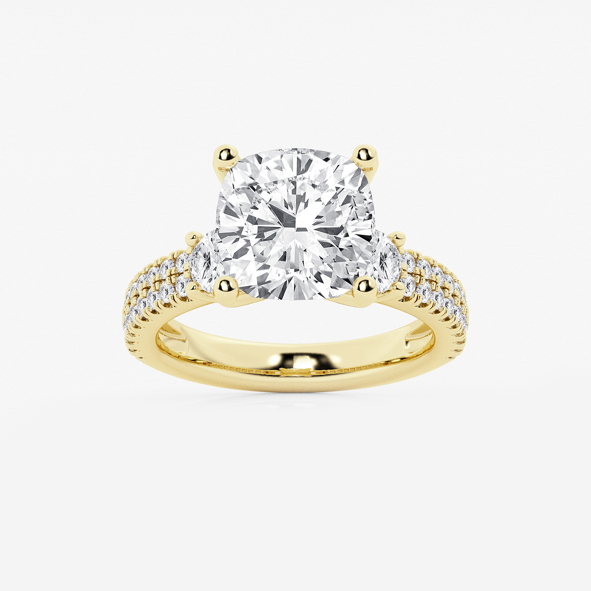 6 ctw Cushion Lab Grown Diamond Engagement Ring with Double Row Side Accents