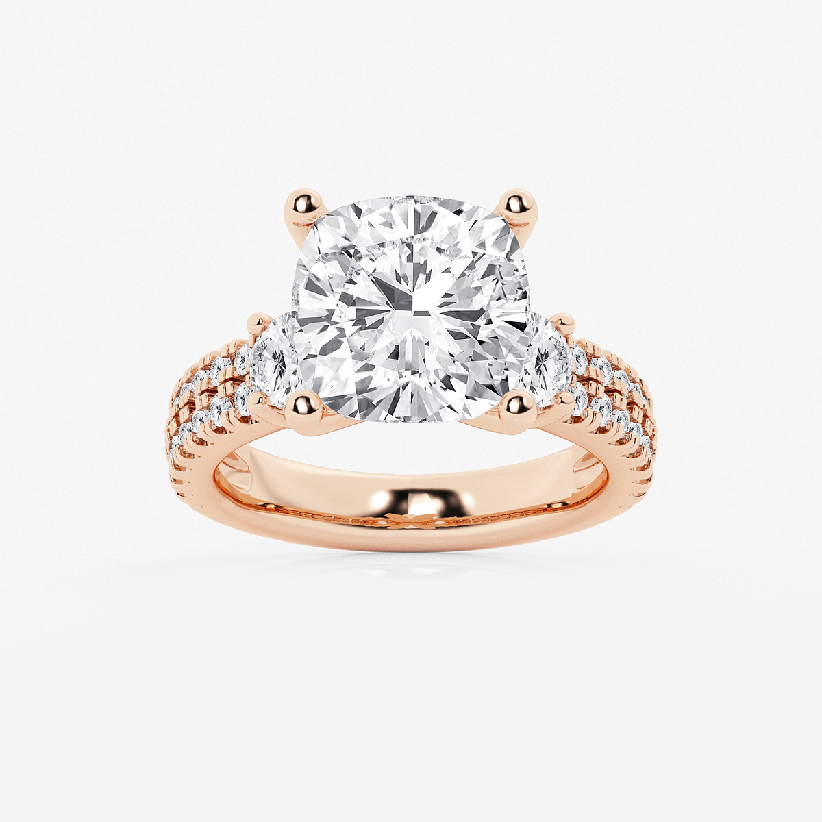 7 ctw Cushion Lab Grown Diamond Engagement Ring with Double Row Side Accents