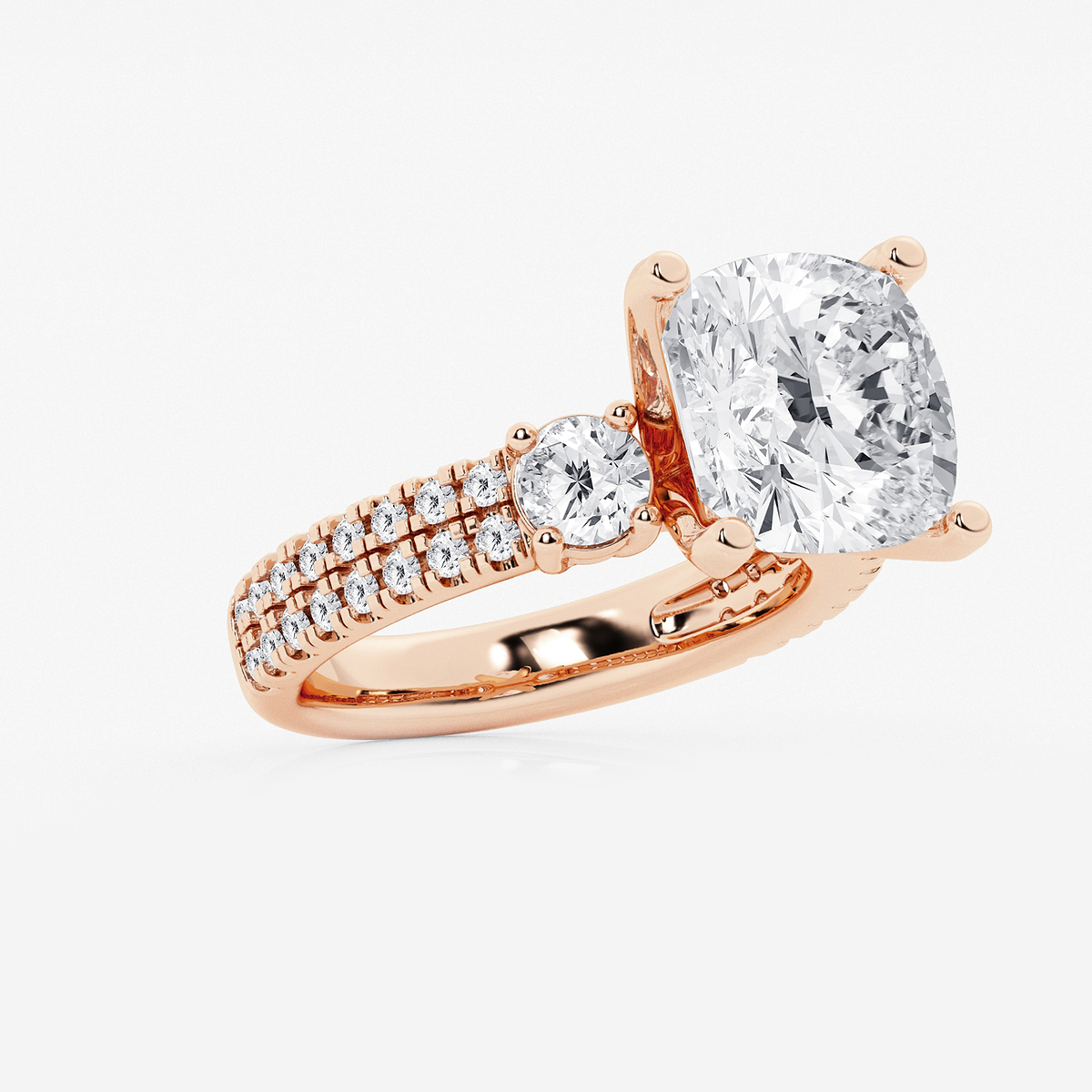 Additional Image 1 for  7 ctw Cushion Lab Grown Diamond Engagement Ring with Double Row Side Accents
