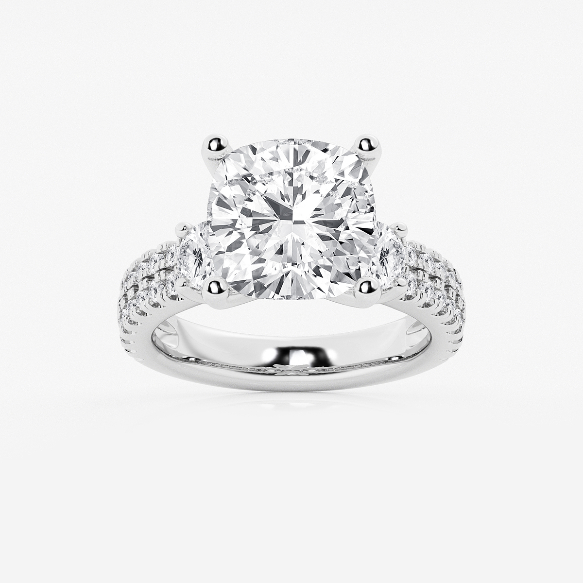 7 ctw Cushion Lab Grown Diamond Engagement Ring with Double Row Side Accents