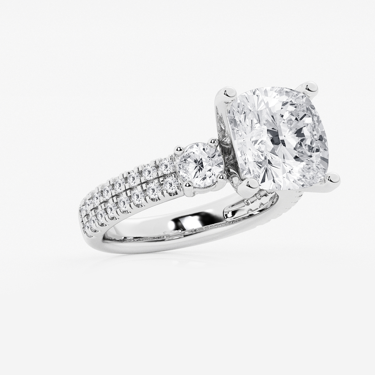 Additional Image 1 for  7 ctw Cushion Lab Grown Diamond Engagement Ring with Double Row Side Accents