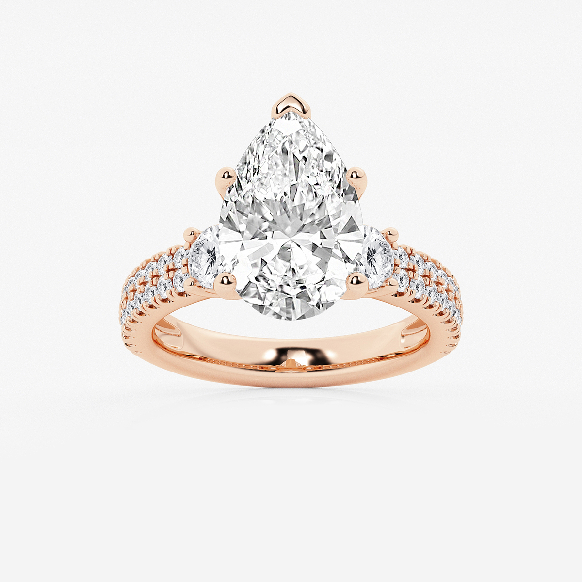 5 ctw Pear Lab Grown Diamond Engagement Ring with Double Row Side Accents