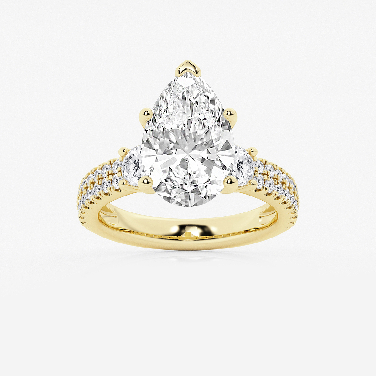 5 ctw Pear Lab Grown Diamond Engagement Ring with Double Row Side Accents
