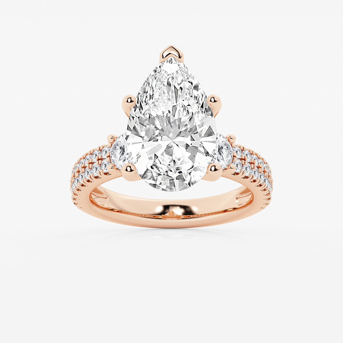 6 ctw Pear Lab Grown Diamond Engagement Ring with Double Row Side Accents