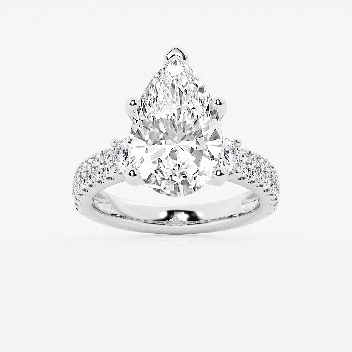 6 ctw Pear Lab Grown Diamond Engagement Ring with Double Row Side Accents