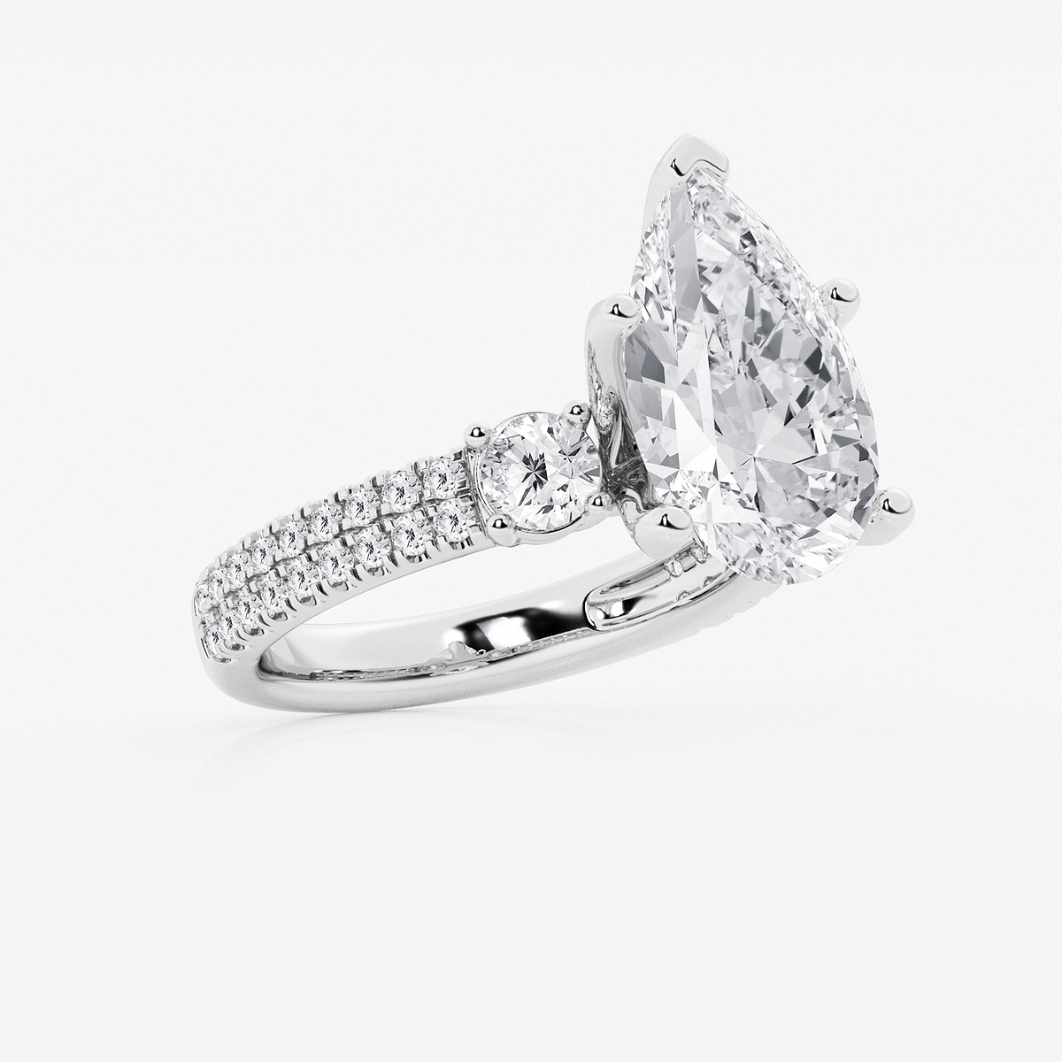 Additional Image 1 for  6 ctw Pear Lab Grown Diamond Engagement Ring with Double Row Side Accents