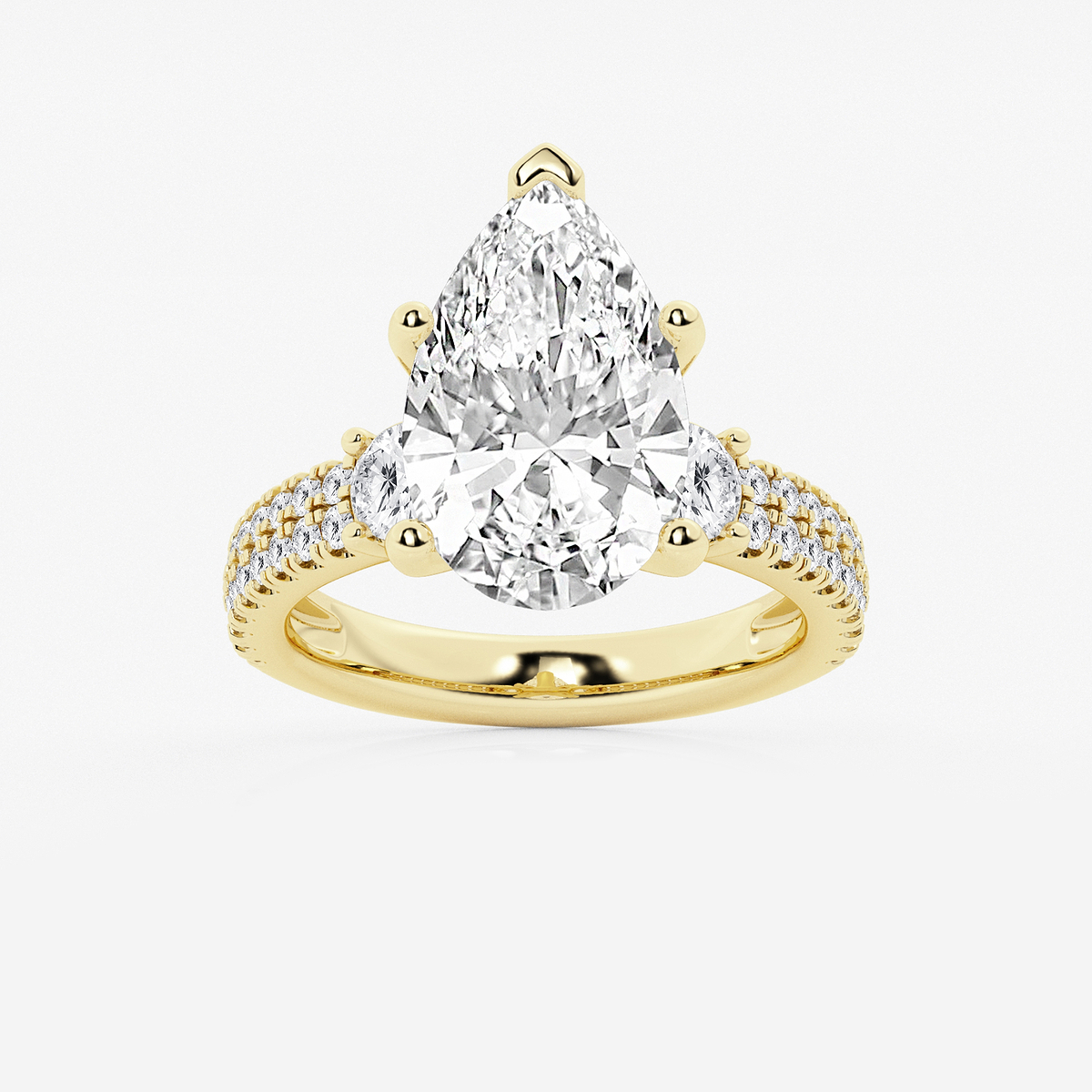 6 ctw Pear Lab Grown Diamond Engagement Ring with Double Row Side Accents