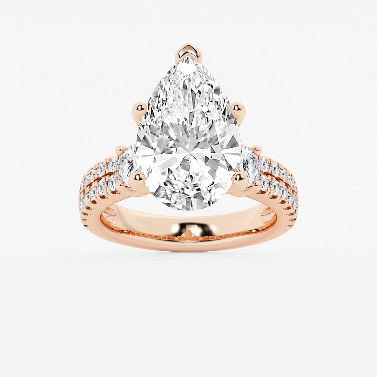 7 ctw Pear Lab Grown Diamond Engagement Ring with Double Row Side Accents