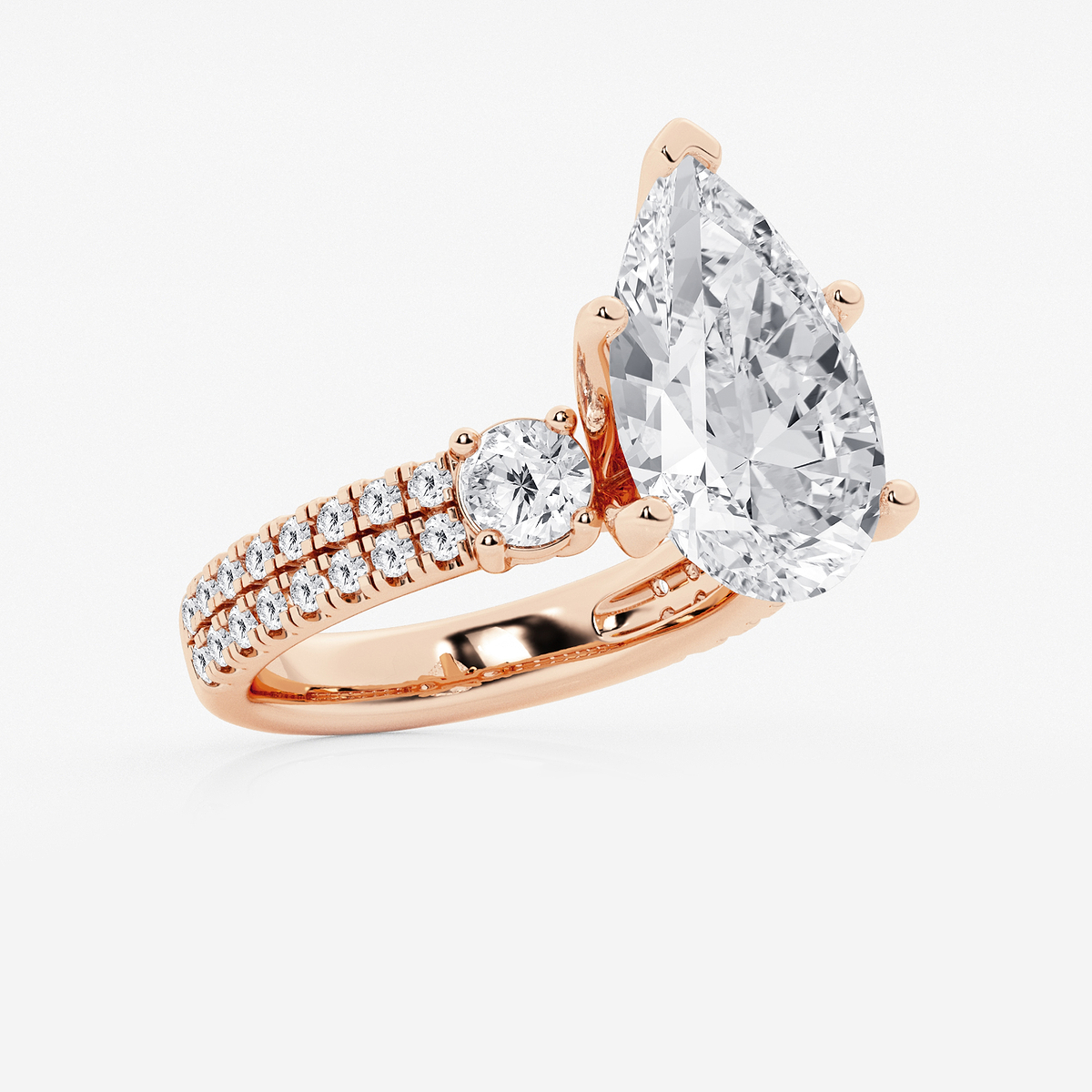 Additional Image 1 for  7 ctw Pear Lab Grown Diamond Engagement Ring with Double Row Side Accents