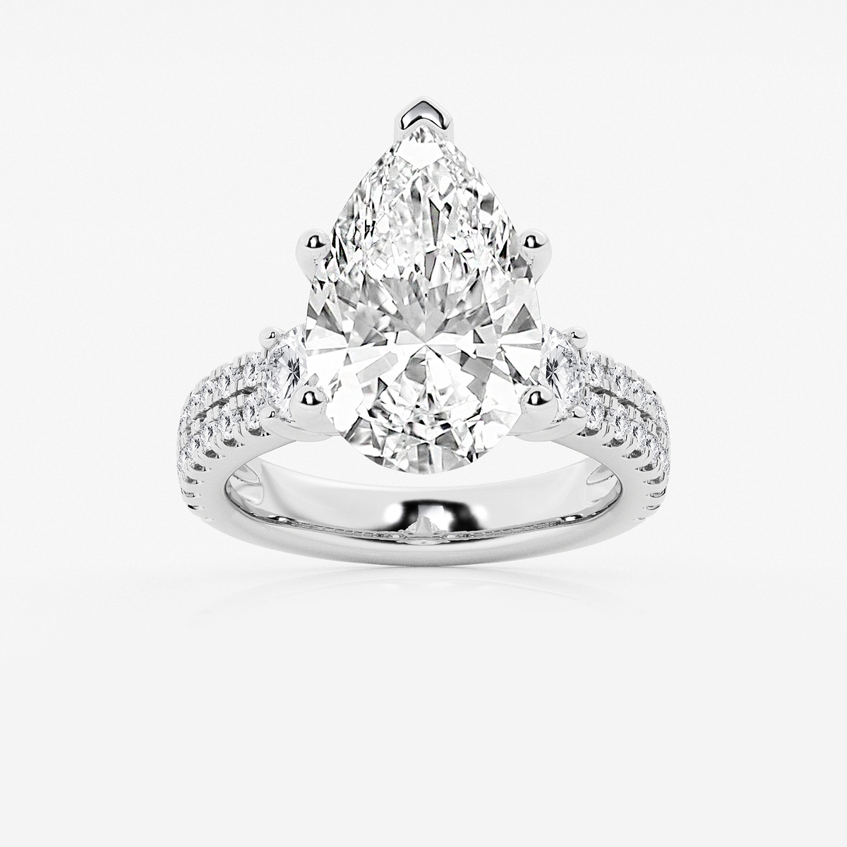 7 ctw Pear Lab Grown Diamond Engagement Ring with Double Row Side Accents