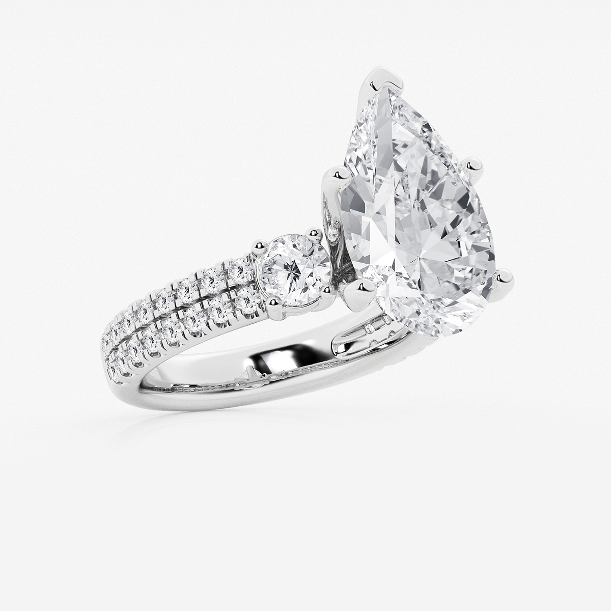 Additional Image 1 for  7 ctw Pear Lab Grown Diamond Engagement Ring with Double Row Side Accents
