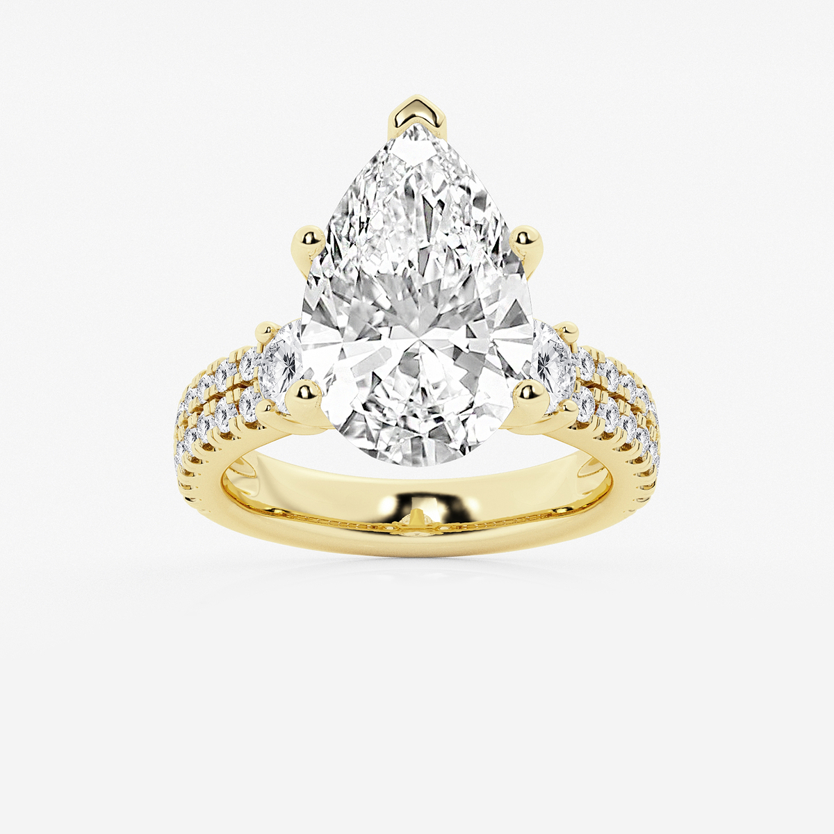 7 ctw Pear Lab Grown Diamond Engagement Ring with Double Row Side Accents
