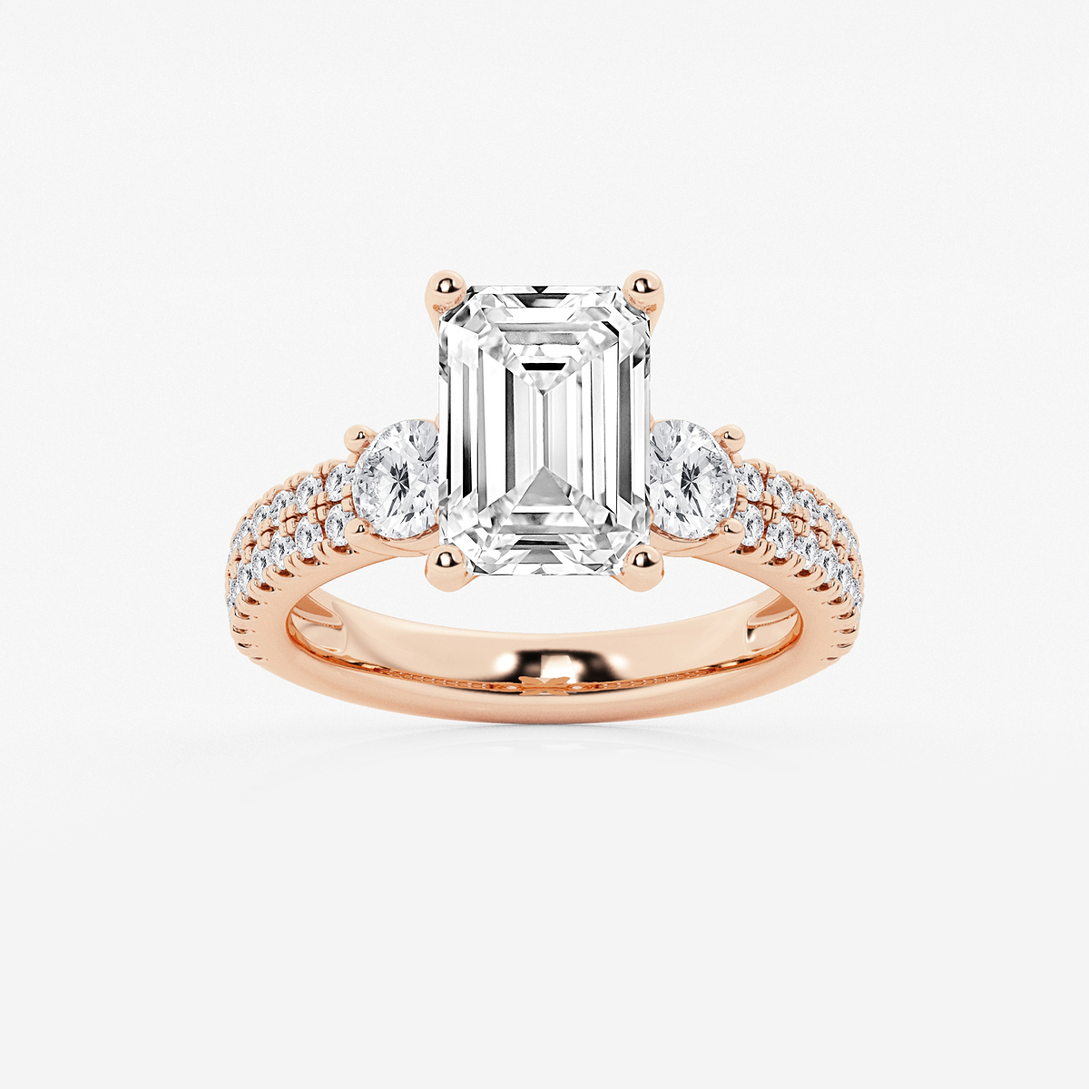 4 1/2 ctw Emerald Lab Grown Diamond Engagement Ring with Double Row Side Accents