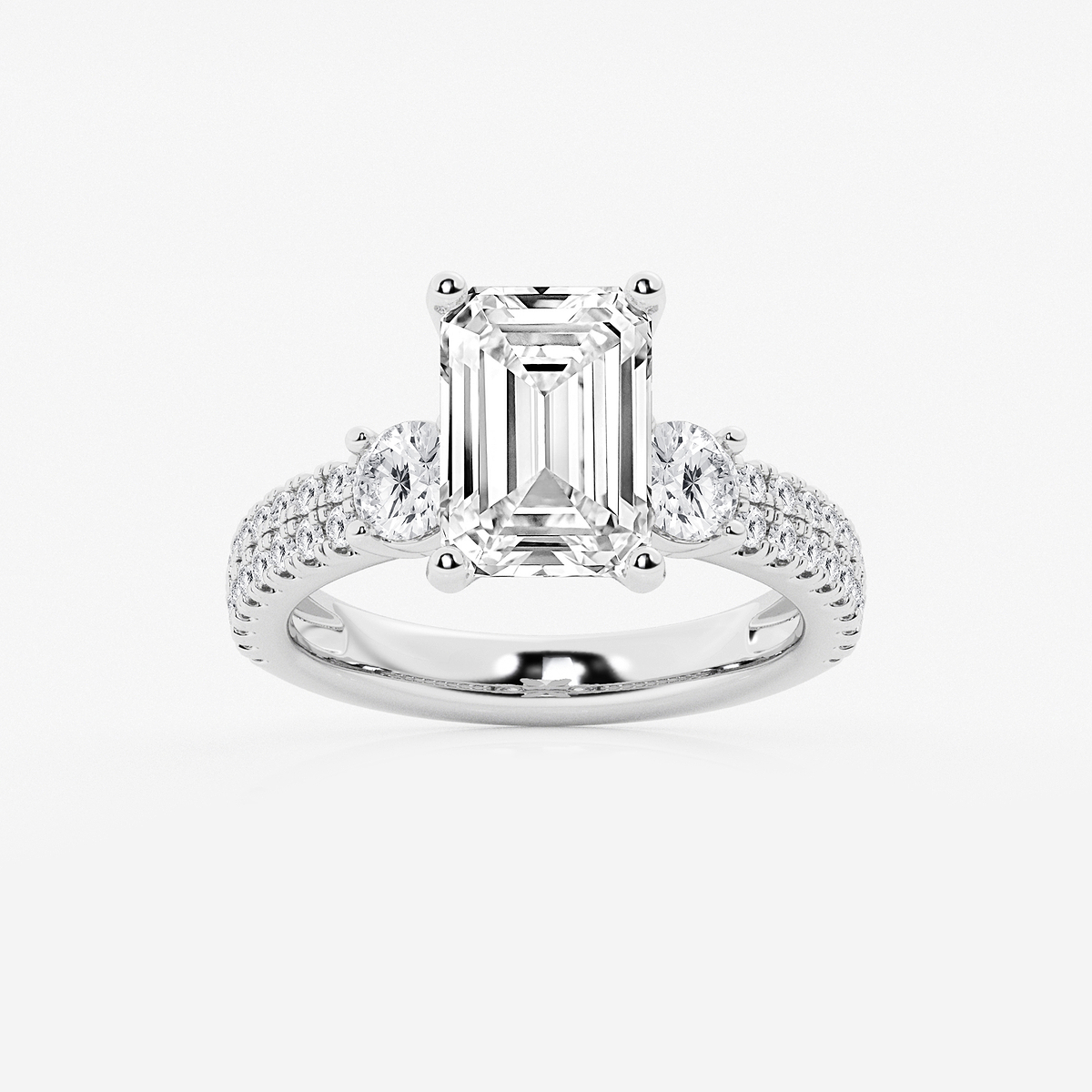 4 1/2 ctw Emerald Lab Grown Diamond Engagement Ring with Double Row Side Accents