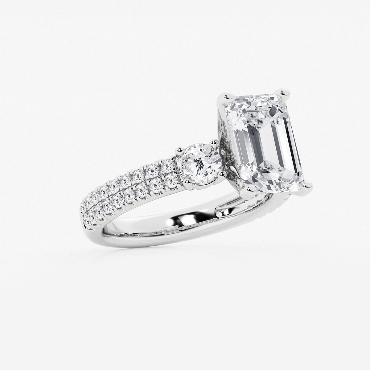 Additional Image 1 for  4 1/2 ctw Emerald Lab Grown Diamond Engagement Ring with Double Row Side Accents