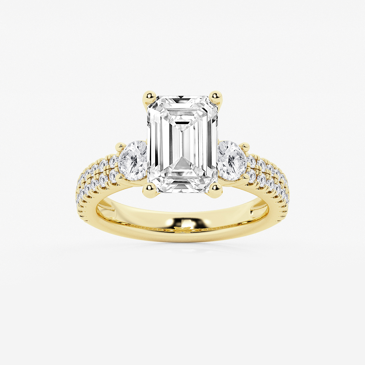 4 1/2 ctw Emerald Lab Grown Diamond Engagement Ring with Double Row Side Accents