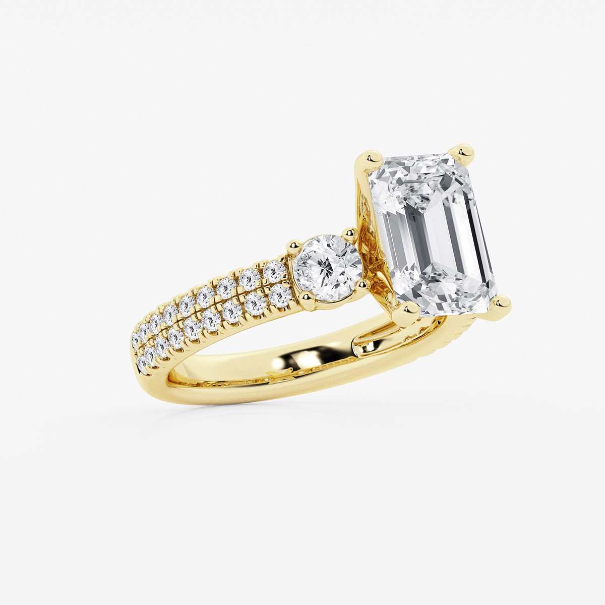 Additional Image 1 for  4 1/2 ctw Emerald Lab Grown Diamond Engagement Ring with Double Row Side Accents