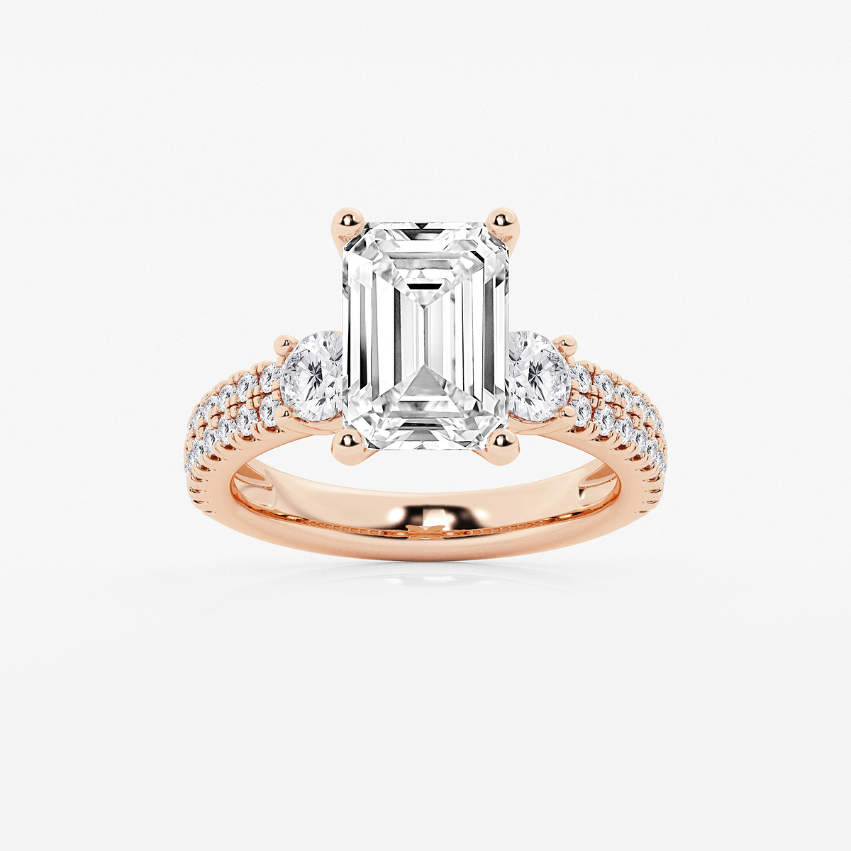 5 ctw Emerald Lab Grown Diamond Engagement Ring with Double Row Side Accents