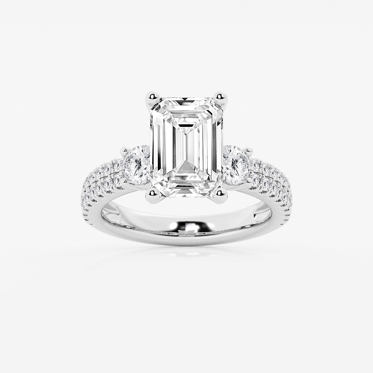 5 ctw Emerald Lab Grown Diamond Engagement Ring with Double Row Side Accents
