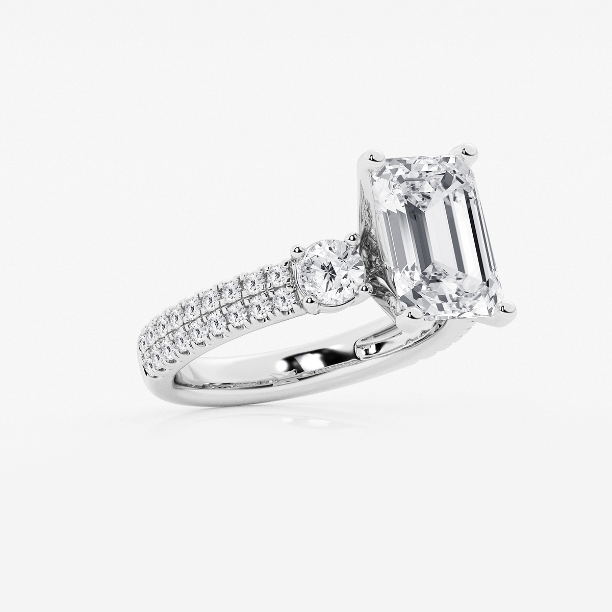 Additional Image 1 for  5 ctw Emerald Lab Grown Diamond Engagement Ring with Double Row Side Accents