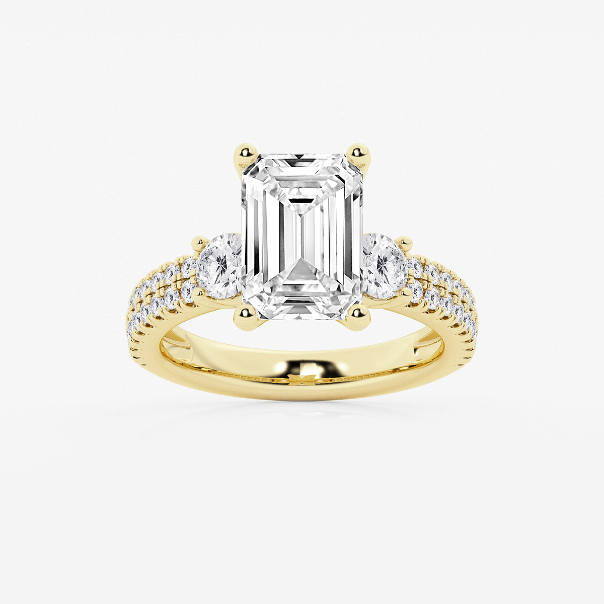 5 ctw Emerald Lab Grown Diamond Engagement Ring with Double Row Side Accents