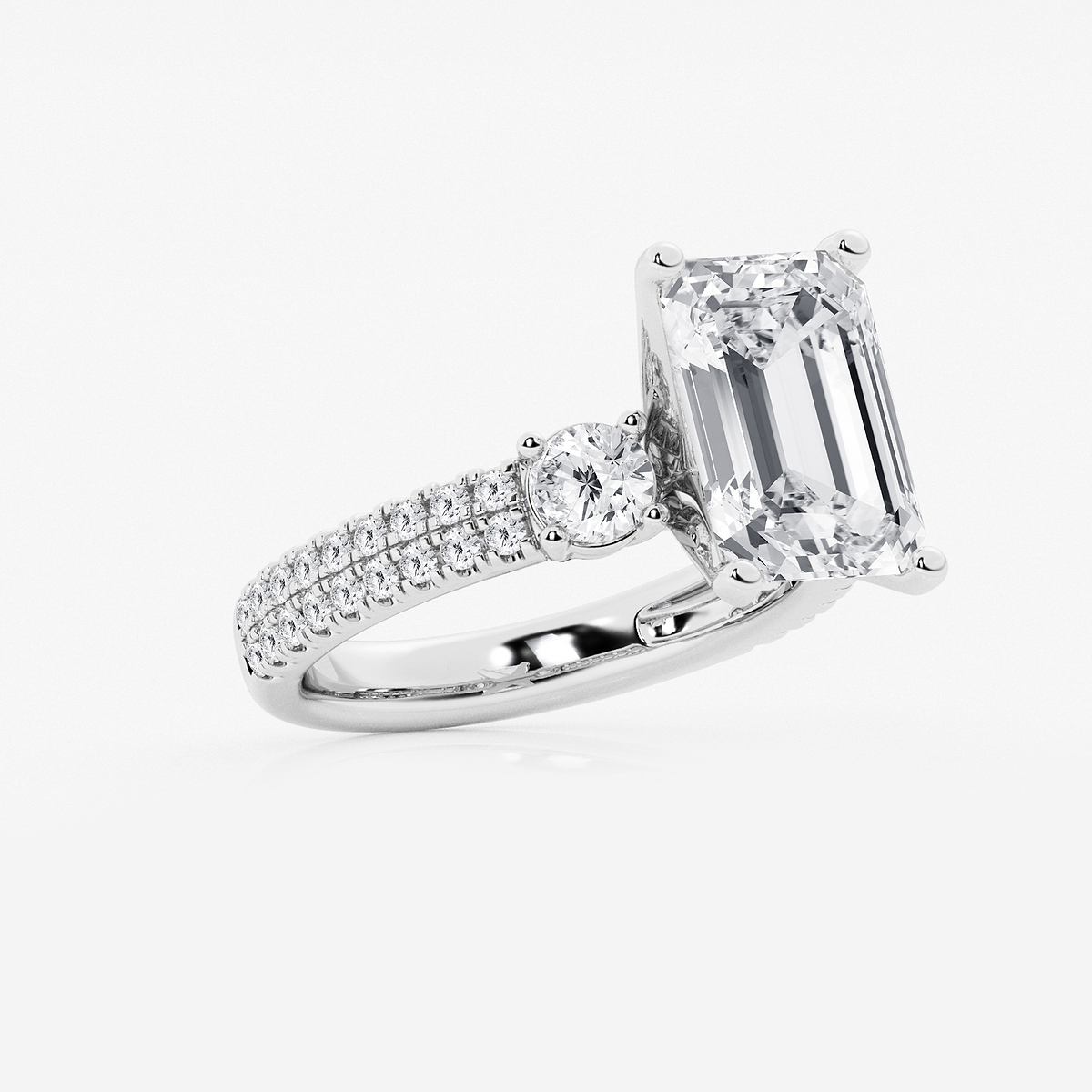Additional Image 1 for  6 ctw Emerald Lab Grown Diamond Engagement Ring with Double Row Side Accents