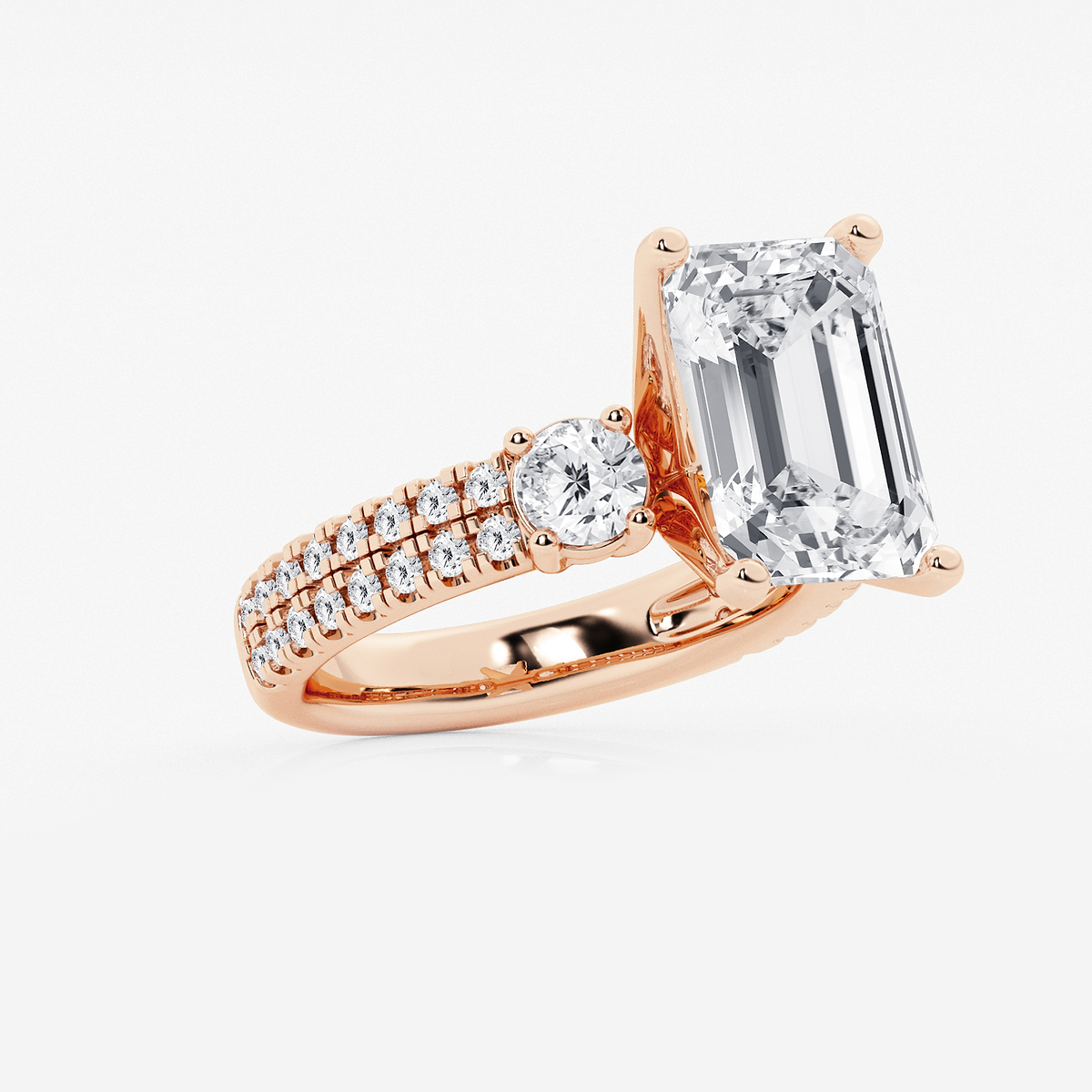 Additional Image 1 for  7 ctw Emerald Lab Grown Diamond Engagement Ring with Double Row Side Accents
