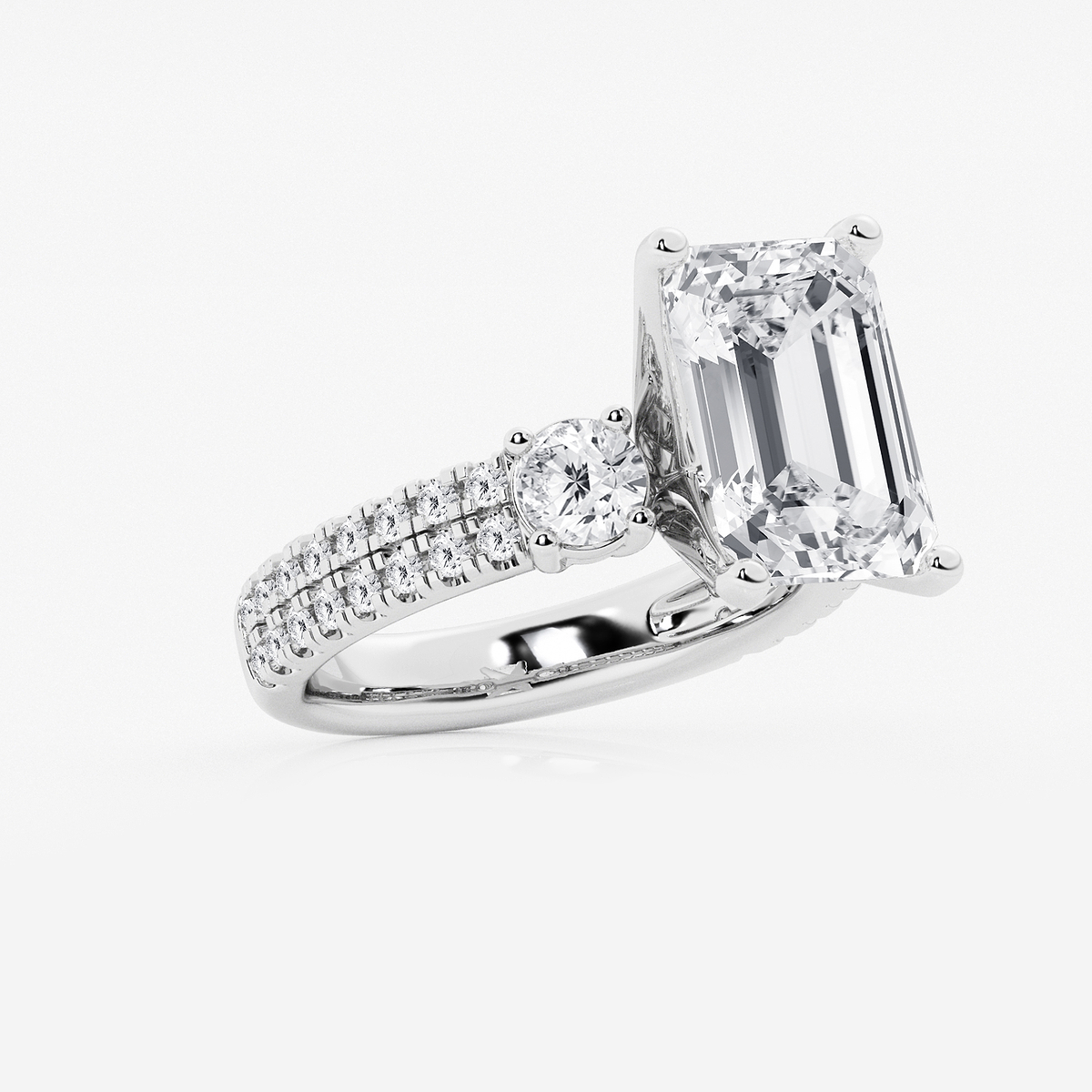 Additional Image 1 for  7 ctw Emerald Lab Grown Diamond Engagement Ring with Double Row Side Accents