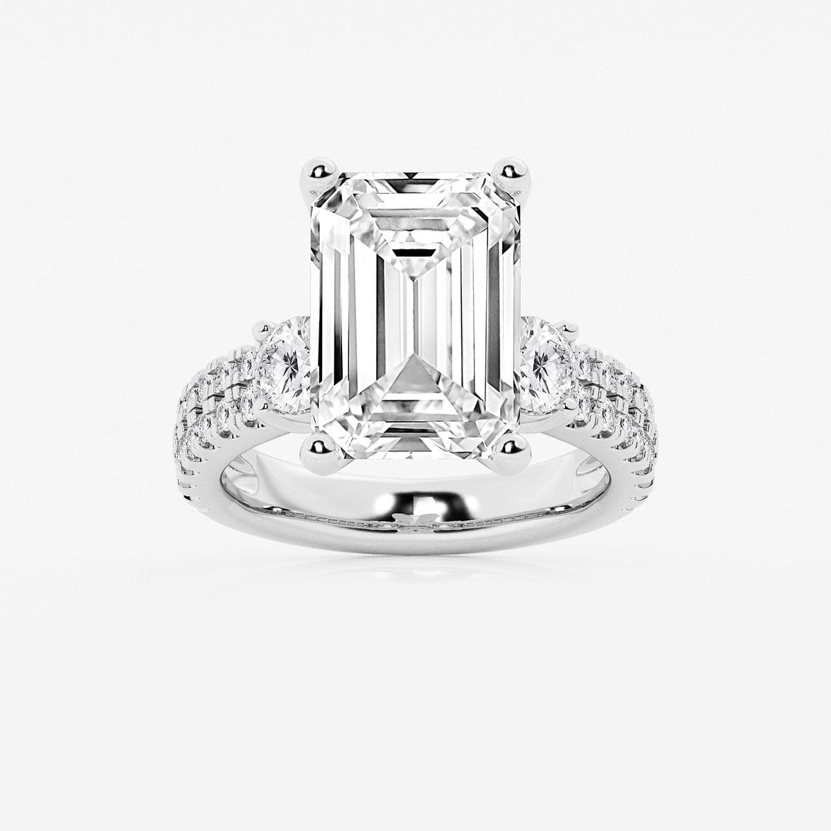 9 ctw Emerald Lab Grown Diamond Engagement Ring with Double Row Side Accents