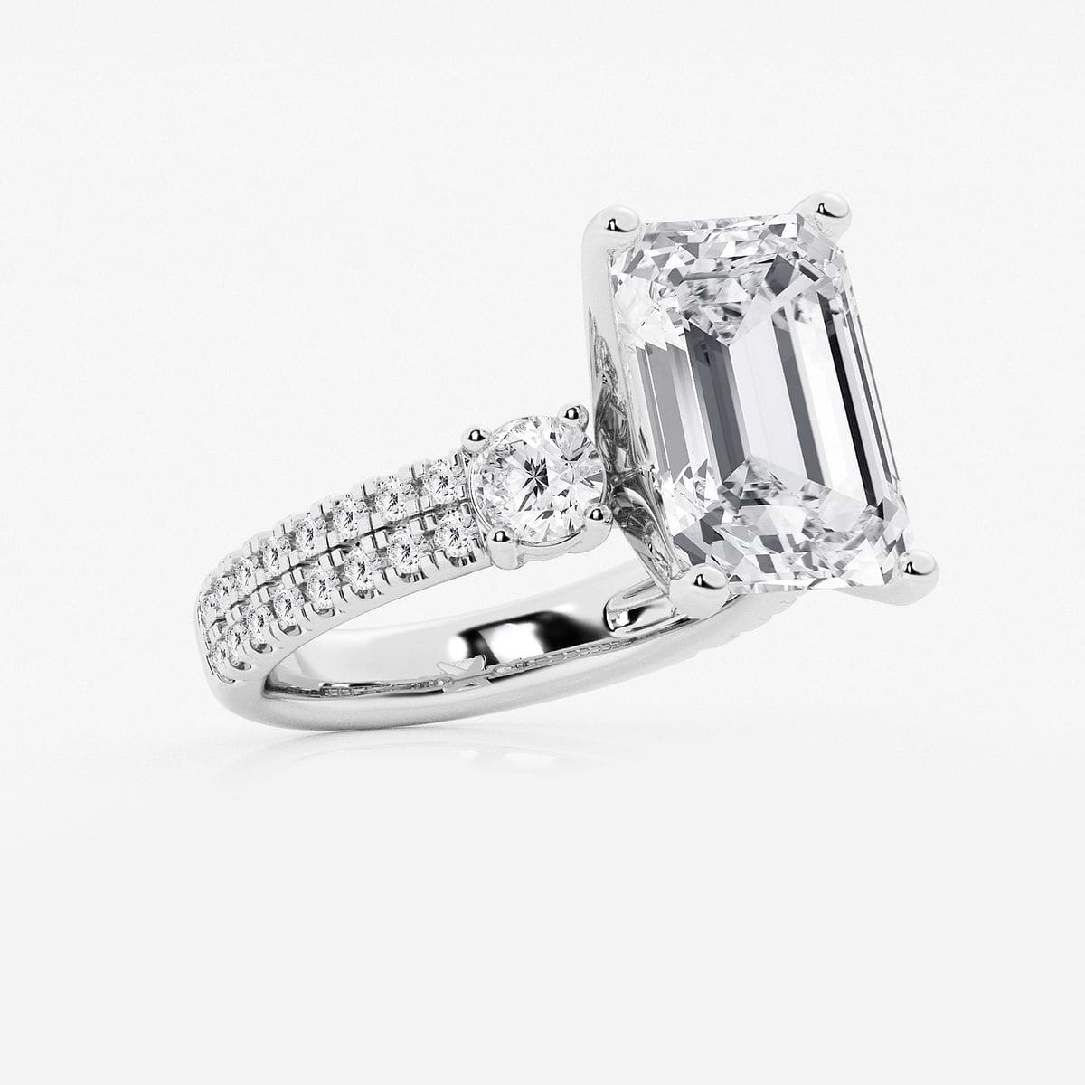 Additional Image 1 for  9 ctw Emerald Lab Grown Diamond Engagement Ring with Double Row Side Accents