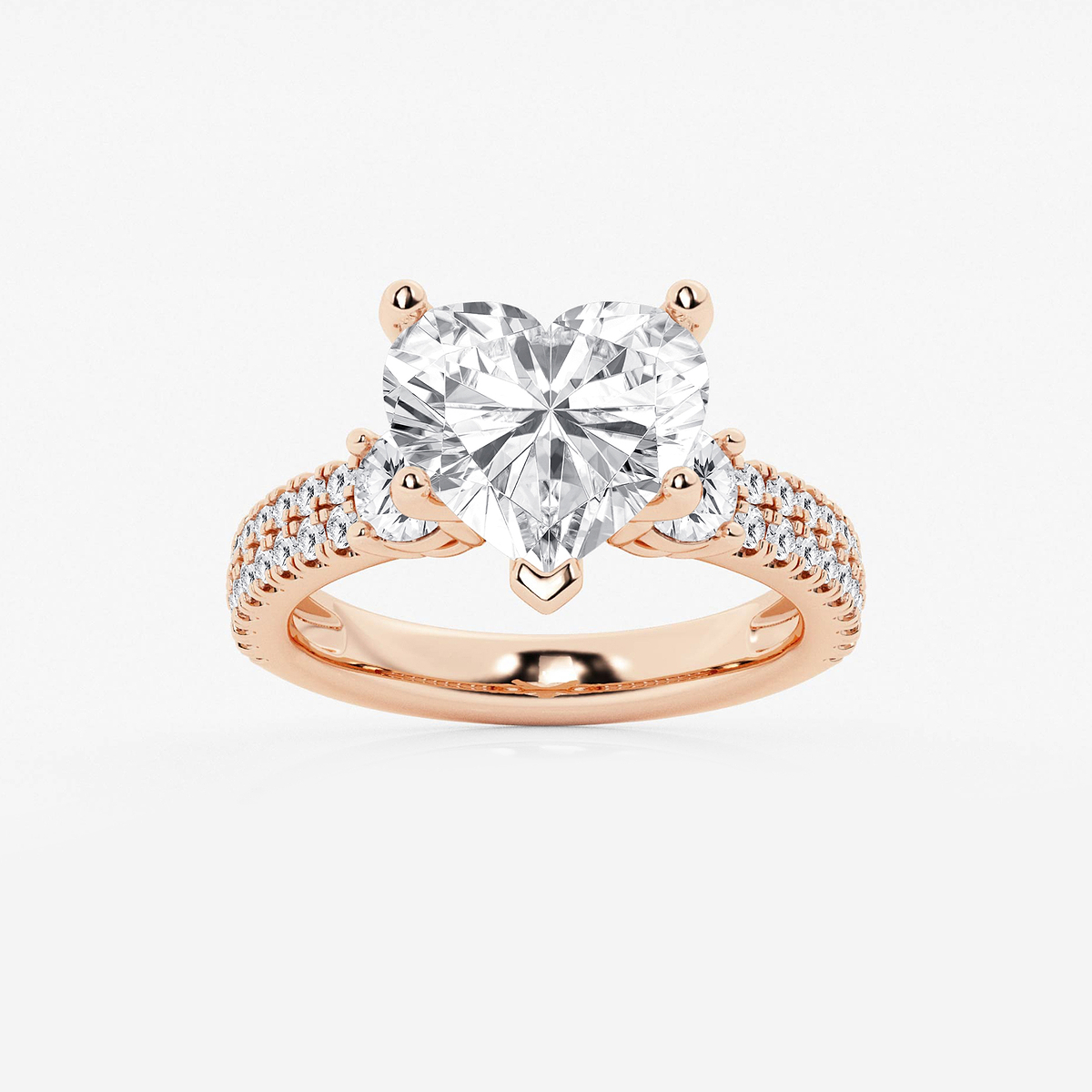 5 ctw Heart Lab Grown Diamond Engagement Ring with Double Row Side Accents