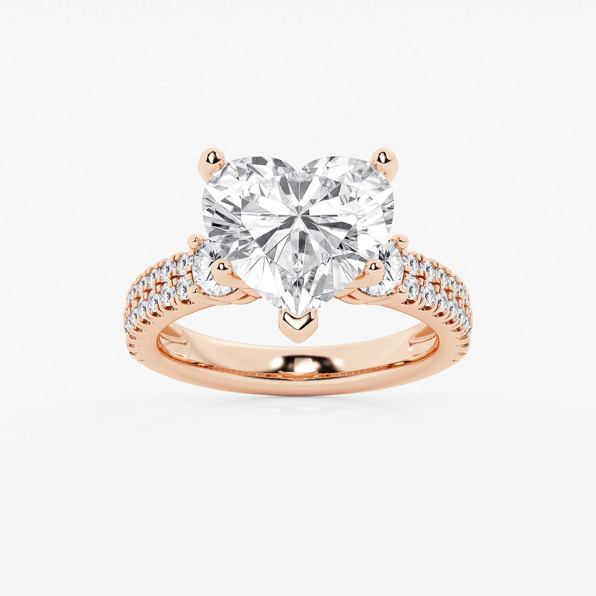 6 ctw Heart Lab Grown Diamond Engagement Ring with Double Row Side Accents