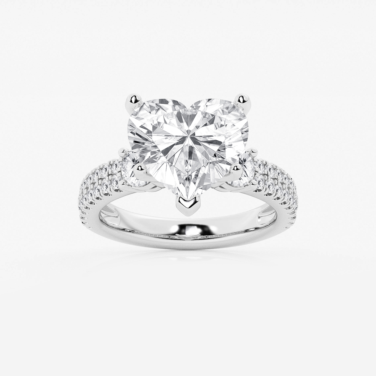 6 ctw Heart Lab Grown Diamond Engagement Ring with Double Row Side Accents