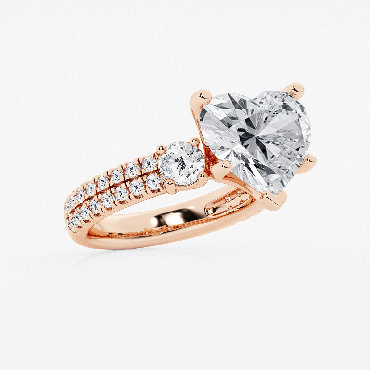 Additional Image 1 for  7 ctw Heart Lab Grown Diamond Engagement Ring with Double Row Side Accents