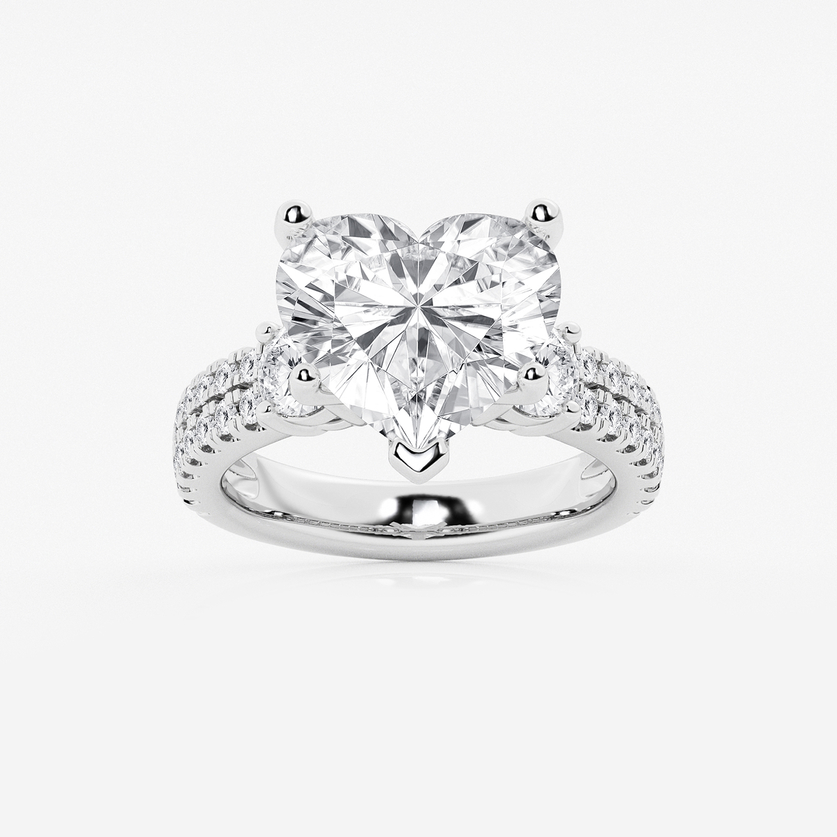 7 ctw Heart Lab Grown Diamond Engagement Ring with Double Row Side Accents