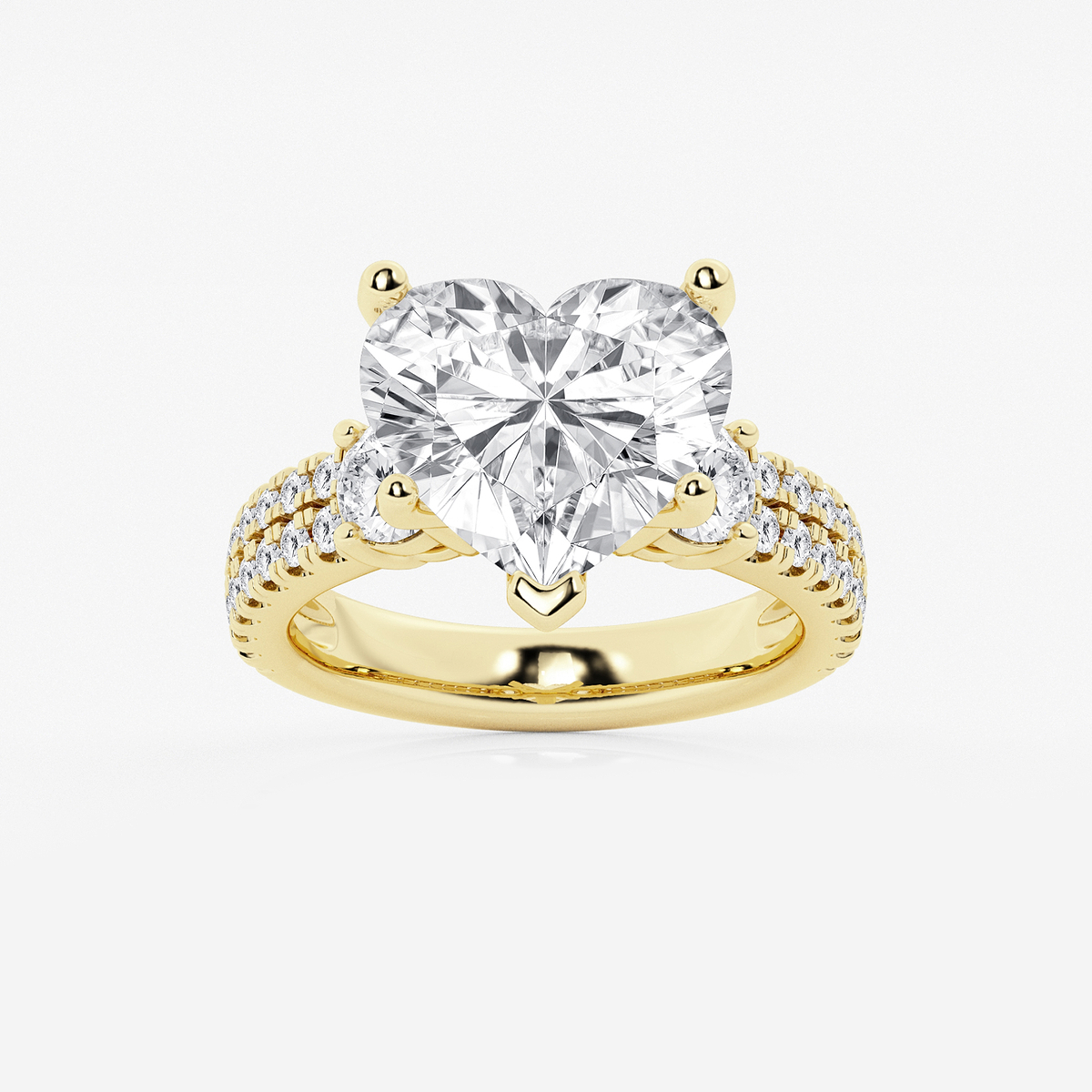7 ctw Heart Lab Grown Diamond Engagement Ring with Double Row Side Accents