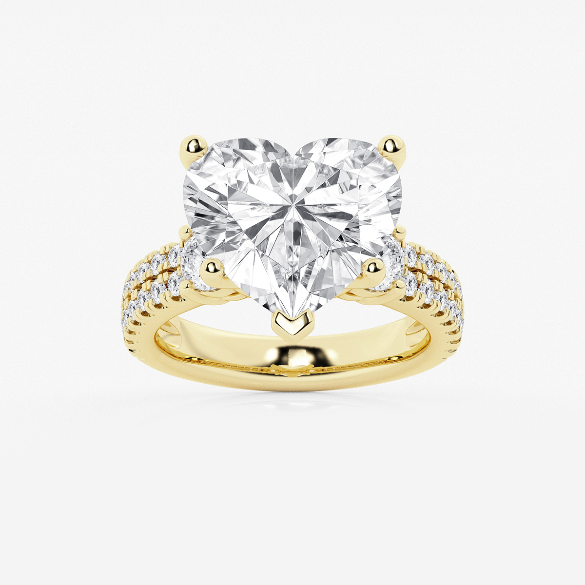 9 ctw Heart Lab Grown Diamond Engagement Ring with Double Row Side Accents